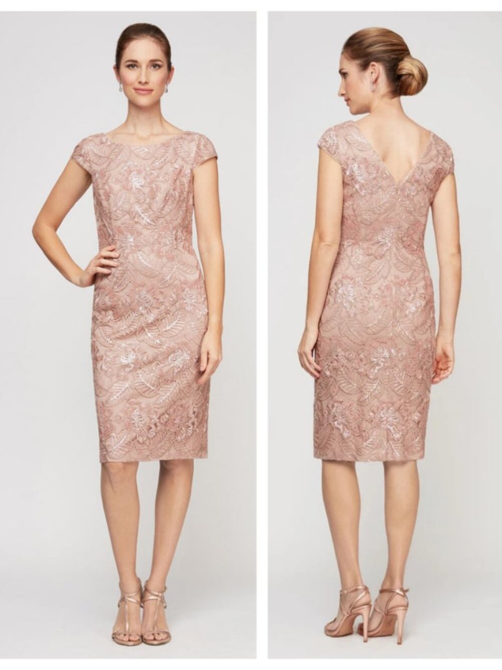 Alex Evenings Cap-sleeve Sequin Lace Sheath Dress in Rose Gold